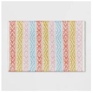 Banded Striped Western Woven Bath Rug Boho Decor